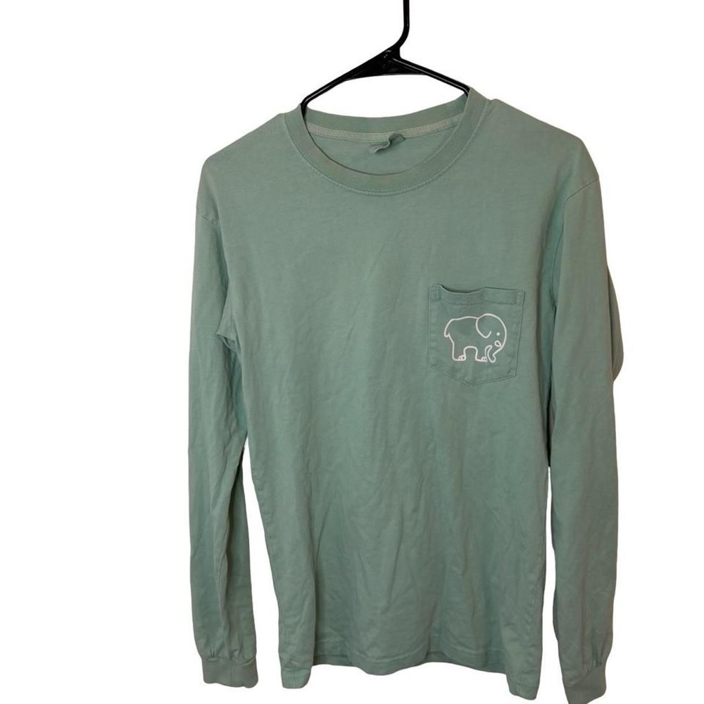 Ivory Ella Sage Green Paisley Elephant Long Sleeve Pocket Tee Shirt Small